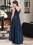 Fatima A-Line V-neck Asymmetrical Satin Junior Bridesmaid Dress STKP0013471