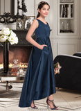 Fatima A-Line V-neck Asymmetrical Satin Junior Bridesmaid Dress STKP0013471