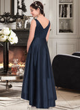 Fatima A-Line V-neck Asymmetrical Satin Junior Bridesmaid Dress STKP0013471