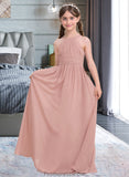 Saniya A-Line Scoop Neck Floor-Length Chiffon Junior Bridesmaid Dress With Ruffle STKP0013473