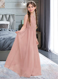 Saniya A-Line Scoop Neck Floor-Length Chiffon Junior Bridesmaid Dress With Ruffle STKP0013473