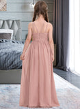 Saniya A-Line Scoop Neck Floor-Length Chiffon Junior Bridesmaid Dress With Ruffle STKP0013473