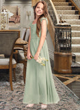 Jode A-Line Scoop Neck Floor-Length Chiffon Junior Bridesmaid Dress With Ruffle Bow(s) STKP0013474