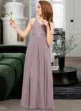 Aileen A-Line V-neck Floor-Length Chiffon Lace Junior Bridesmaid Dress STKP0013476