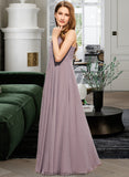 Aileen A-Line V-neck Floor-Length Chiffon Lace Junior Bridesmaid Dress STKP0013476