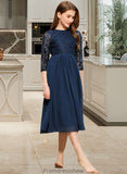 Kimora A-Line Scoop Neck Tea-Length Chiffon Lace Junior Bridesmaid Dress STKP0013477