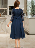 Kimora A-Line Scoop Neck Tea-Length Chiffon Lace Junior Bridesmaid Dress STKP0013477