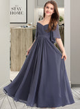 Hannah A-Line Off-the-Shoulder Floor-Length Chiffon Junior Bridesmaid Dress With Ruffle Bow(s) STKP0013479