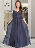 Hannah A-Line Off-the-Shoulder Floor-Length Chiffon Junior Bridesmaid Dress With Ruffle Bow(s) STKP0013479