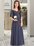 Hannah A-Line Off-the-Shoulder Floor-Length Chiffon Junior Bridesmaid Dress With Ruffle Bow(s) STKP0013479