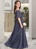 Hannah A-Line Off-the-Shoulder Floor-Length Chiffon Junior Bridesmaid Dress With Ruffle Bow(s) STKP0013479