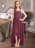 Priscilla A-Line Scoop Neck Asymmetrical Chiffon Junior Bridesmaid Dress With Bow(s) Cascading Ruffles STKP0013480