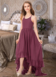 Priscilla A-Line Scoop Neck Asymmetrical Chiffon Junior Bridesmaid Dress With Bow(s) Cascading Ruffles STKP0013480