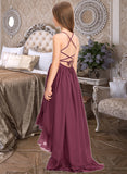 Priscilla A-Line Scoop Neck Asymmetrical Chiffon Junior Bridesmaid Dress With Bow(s) Cascading Ruffles STKP0013480