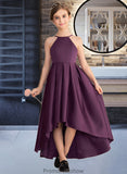 Kiera A-Line Scoop Neck Asymmetrical Satin Junior Bridesmaid Dress With Ruffle STKP0013481