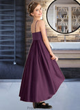 Kiera A-Line Scoop Neck Asymmetrical Satin Junior Bridesmaid Dress With Ruffle STKP0013481