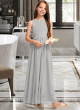 Anabelle A-Line Scoop Neck Floor-Length Chiffon Junior Bridesmaid Dress With Ruffle Bow(s) STKP0013483