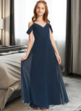 Elsa A-Line Off-the-Shoulder Floor-Length Chiffon Junior Bridesmaid Dress STKP0013485