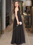 Amanda A-Line One-Shoulder Floor-Length Chiffon Lace Junior Bridesmaid Dress STKP0013486