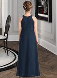 Corinne A-Line Scoop Neck Floor-Length Chiffon Lace Junior Bridesmaid Dress With Ruffle Beading STKP0013488