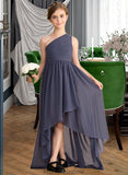 Juliana A-Line One-Shoulder Asymmetrical Chiffon Junior Bridesmaid Dress With Ruffle STKP0013489