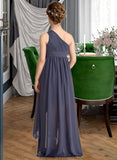 Juliana A-Line One-Shoulder Asymmetrical Chiffon Junior Bridesmaid Dress With Ruffle STKP0013489