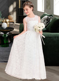 Brynn A-Line Scoop Neck Floor-Length Lace Junior Bridesmaid Dress With Sash Bow(s) STKP0013490