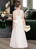 Brynn A-Line Scoop Neck Floor-Length Lace Junior Bridesmaid Dress With Sash Bow(s) STKP0013490