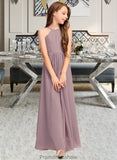 Jazlyn A-Line Scoop Neck Floor-Length Chiffon Junior Bridesmaid Dress With Cascading Ruffles STKP0013492