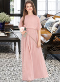 Yareli A-Line Scoop Neck Floor-Length Chiffon Junior Bridesmaid Dress STKP0013493