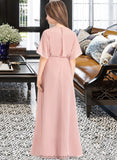 Yareli A-Line Scoop Neck Floor-Length Chiffon Junior Bridesmaid Dress STKP0013493