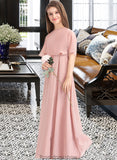 Yareli A-Line Scoop Neck Floor-Length Chiffon Junior Bridesmaid Dress STKP0013493