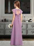 Maeve A-Line V-neck Floor-Length Chiffon Junior Bridesmaid Dress With Bow(s) Cascading Ruffles STKP0013494