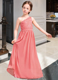 Payton A-Line One-Shoulder Floor-Length Chiffon Lace Junior Bridesmaid Dress STKP0013500