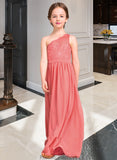 Payton A-Line One-Shoulder Floor-Length Chiffon Lace Junior Bridesmaid Dress STKP0013500