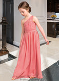 Payton A-Line One-Shoulder Floor-Length Chiffon Lace Junior Bridesmaid Dress STKP0013500