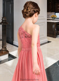 Payton A-Line One-Shoulder Floor-Length Chiffon Lace Junior Bridesmaid Dress STKP0013500