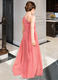 Payton A-Line One-Shoulder Floor-Length Chiffon Lace Junior Bridesmaid Dress STKP0013500