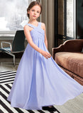 Baylee A-Line V-neck Floor-Length Chiffon Junior Bridesmaid Dress With Ruffle STKP0013501