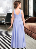 Baylee A-Line V-neck Floor-Length Chiffon Junior Bridesmaid Dress With Ruffle STKP0013501