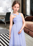 Baylee A-Line V-neck Floor-Length Chiffon Junior Bridesmaid Dress With Ruffle STKP0013501