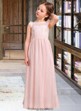 Hilary A-LineScoopNeckFloor-LengthChiffonLaceJuniorBridesmaidDress#81155 STKP0013502