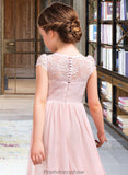 Hilary A-LineScoopNeckFloor-LengthChiffonLaceJuniorBridesmaidDress#81155 STKP0013502