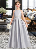 Shyla A-Line Scoop Neck Floor-Length Taffeta Junior Bridesmaid Dress With Beading Bow(s) STKP0013506