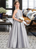 Shyla A-Line Scoop Neck Floor-Length Taffeta Junior Bridesmaid Dress With Beading Bow(s) STKP0013506