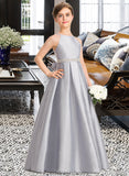 Shyla A-Line Scoop Neck Floor-Length Taffeta Junior Bridesmaid Dress With Beading Bow(s) STKP0013506