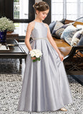 Shyla A-Line Scoop Neck Floor-Length Taffeta Junior Bridesmaid Dress With Beading Bow(s) STKP0013506