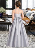 Shyla A-Line Scoop Neck Floor-Length Taffeta Junior Bridesmaid Dress With Beading Bow(s) STKP0013506