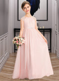 Alivia A-Line Scoop Neck Floor-Length Chiffon Junior Bridesmaid Dress With Beading Sequins STKP0013507