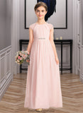 Alivia A-Line Scoop Neck Floor-Length Chiffon Junior Bridesmaid Dress With Beading Sequins STKP0013507